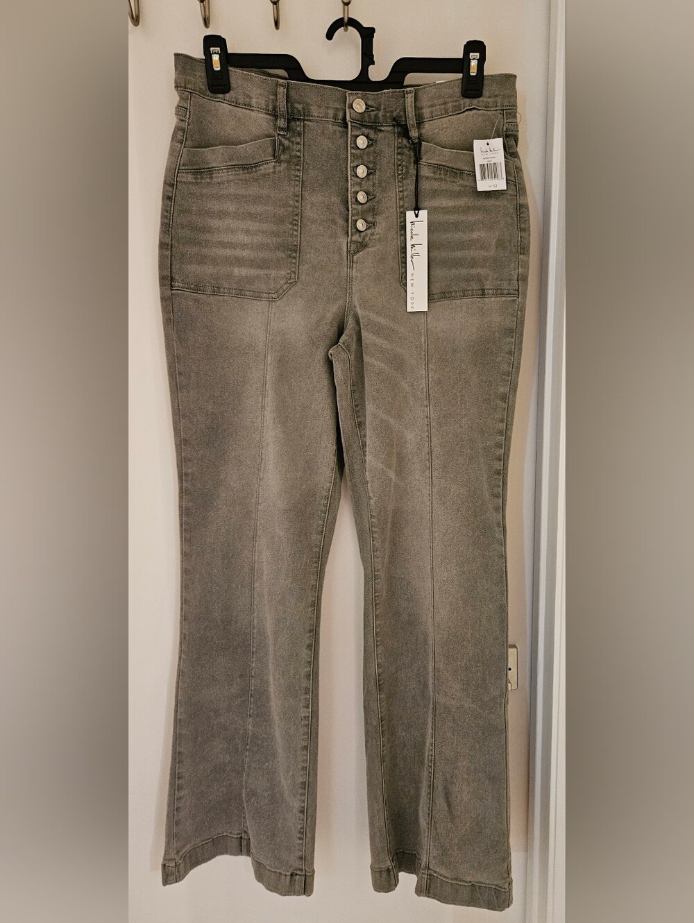 NWT Nicole Miller Nomad Super High Rise Flare Jeans Grey Size 12